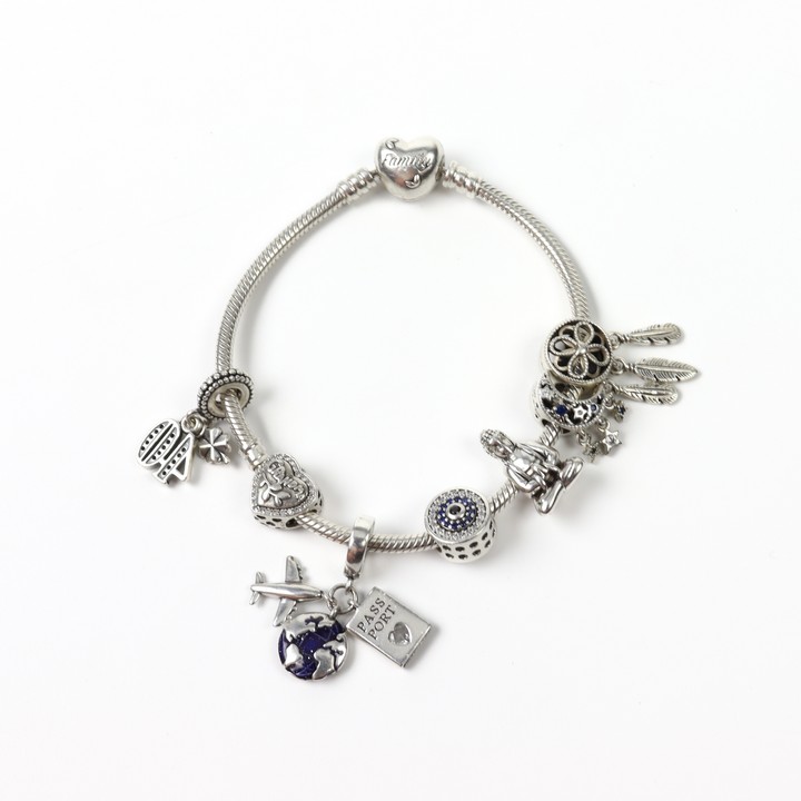 Pandora Silver Bracelet with Seven Silver Charms, 20cm, 35.4g (VAT Only Payable on Buyers Premium)