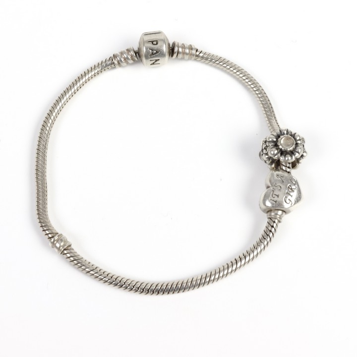 Pandora Silver Bracelet with Two Charms, 20cm, 23g (VAT Only Payable on Buyers Premium)
