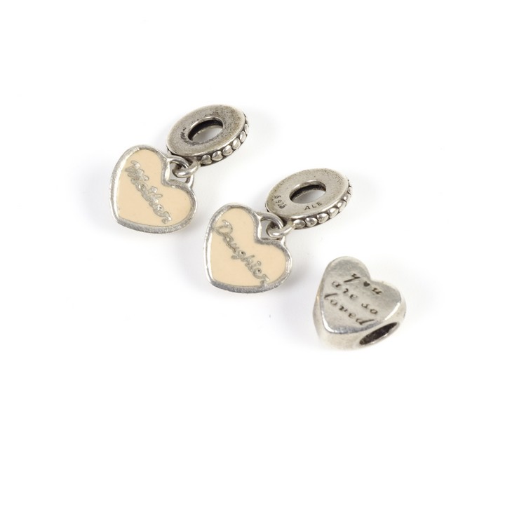 Pandora Silver Mother, Daughter and 'You are so loved' Heart charms, 10.4g (VAT Only Payable on Buyers Premium)