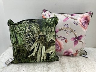 KILBURN & SCOTT HERITAGE FLORAL CUSHION IN MULTI TO ALSO INCLUDE BOTANIC LEAF CUSHION IN GREEN: LOCATION - C8