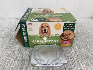 BOX OF HARRINGTONS THE NATURAL CHOICE ADULT DOG MEAT TINS - BBE 11/25: LOCATION - D2