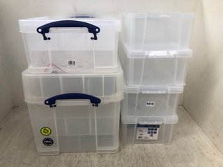 QTY OF ASSORTED SIZED CLEAR PLASTIC STORAGE BOXES WITH LIDS: LOCATION - D15