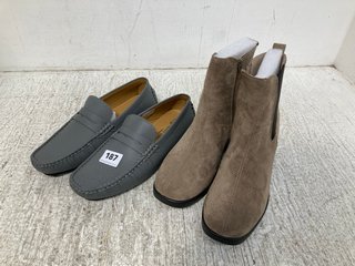 BRAVE SOUL LONDON LOAFERS IN GREY - SIZE UK 9 TO INCLUDE WOMENS HEELED CHELSEA BOOTS IN BEIGE - SIZE UK 8: LOCATION - WA9