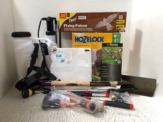 QTY OF ASSORTED OUTDOOR ITEMS TO INCLUDE HOZELOCK 60M WALL MOUNTED REEL & DARLAC TELESCOPIC HEDGE SHEARS: LOCATION - A15