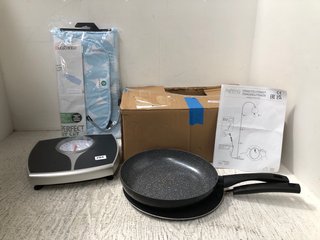 QTY OF ASSORTED ITEMS TO INCLUDE SALTER HOUSEHOLD SCALES & PROGRESS FRYING PAN: LOCATION - A15