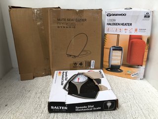 QTY OF ASSORTED HOUSEHOLD ITEMS TO INCLUDE DAEWOO 1200W HALOGEN HEATER & SALTER SPEEDO MECHANICAL SCALES: LOCATION - A14