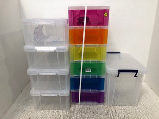 QTY OF ASSORTED STORAGE BOXES TO INCLUDE 6 DRAWER MULTI COLOUR DRAW SET: LOCATION - A12