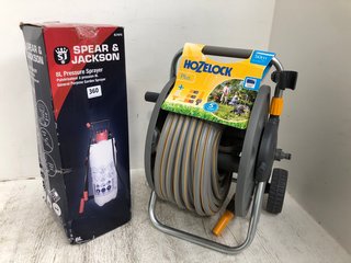 HOZELOCK PLUS 50M HOSE WITH REEL TO INCLUDE SPEAR & JACKSON 8L PRESSURE SPRAYER: LOCATION - A10