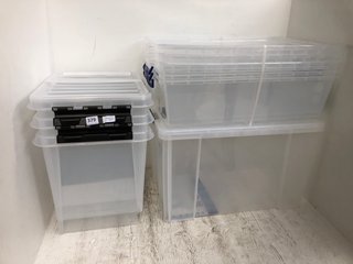 QTY OF ASSORTED CLEAR PLASTIC STORAGE BOXES WITH LIDS: LOCATION - A9