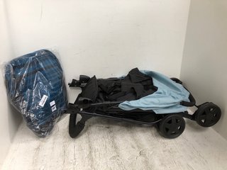 HAUCK BLACK & LIGHT BLUE CHILDS STROLLER TO INCLUDE BLUE & BLACK PUMA BACKPACK: LOCATION - A8