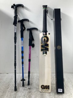 QTY OF ASSORTED SPORTING ITEMS TO INCLUDE BCE CUSTOM CUE WITH CASE & GM DXM CRICKET BAT: LOCATION - A6