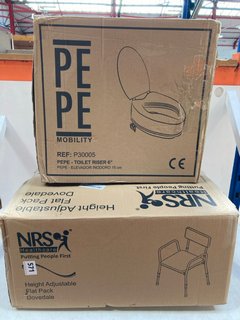 NRS HEALTHCARE HEIGHT ADJUSTABLE DOVEDALE COMMODE TO INCLUDE PE-PE MOBILITY TOILET SEAT RISER 6": LOCATION - B2