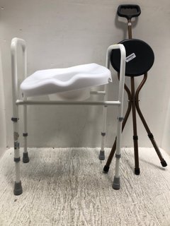 DRIVE DEVILBISS ADJUSTABLE CANE SEAT TO INCLUDE NRS HEALTHCARE MOBILITY TOILET SEAT IN WHITE: LOCATION - B3