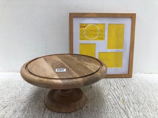 ROUND WOODEN CAKE STAND TO ALSO INCLUDE SOLID OAK PICTURE FRAME: LOCATION - B11