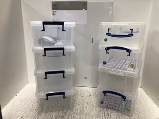 8 X 9L CLEAR PLASTIC STORAGE BOXES WITH LIDS TO ALSO INCLUDE WINSOR & NEWTON 20" X 30" CANVAS: LOCATION - B11