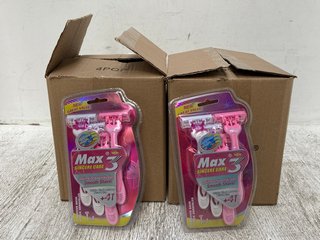 2 X BOXES OF 12 X MAX 3 SINCERE CARE 4 PACK WOMENS RAZORS IN PINK (PLEASE NOTE: 18+YEARS ONLY. ID MAY BE REQUIRED): LOCATION - B17