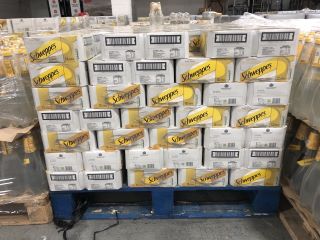 PALLET OF APPROX 110 CASES OF SCHWEPPES SLIMLINE TONIC WATER MIXER CANS (2 PACKS PER CASE, 12 X 150ML CANS PER PACK, BBE 30/04/2024)