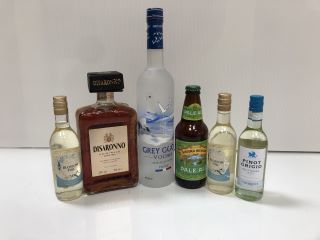 QTY OF ASSORTED ALCOHOLIC BEVERAGES TO INCLUDE GREY GOOSE, 2 X BLOSSOM HILL MIDIS, DISARRANNO AND PALE ALE (PLEASE NOTE: 18+YEARS ONLY. STRICTLY NO COURIER REQUESTS. COLLECTIONS MONDAY 22ND - FRIDAY