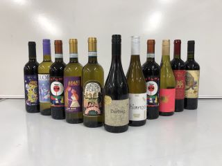 11 X ASSORTED BOTTLES OF WINE TO INCLUDE LEON DE SAN MARCO, CHIANCO, DIGNA DE RIQUEZAS, ENYGMA, DUDEK, ALLORA, DARLING AND AMANTI SFORTUNATI (PLEASE NOTE: 18+YEARS ONLY. STRICTLY NO COURIER REQUESTS.