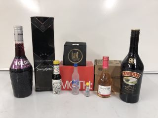 ASSORTED ALCOHOLIC BEVERAGES TO NCLUDE BAILEY'S, VOLARE, MOTH CANS, GIN DECORATIONS AND CAVA (PLEASE NOTE: 18+YEARS ONLY. STRICTLY NO COURIER REQUESTS. COLLECTIONS MONDAY 22ND - FRIDAY 26TH APRIL 202