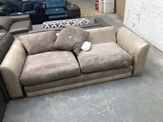 3 SEATER SOFA IN BROWN FABRIC (COLLECTION OR OPTIONAL DELIVERY)