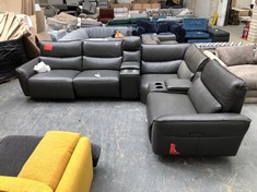 PRIESTLEY 3 SEATER, CORNER, 1.5 SEATER SOFA WITH 2 X CONSOLE UNITS IN CHARCOAL LEATHER (COLLECTION OR OPTIONAL DELIVERY)