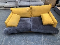2 SEATER SOFA IN YELLOW / GREY FABRIC (COLLECTION OR OPTIONAL DELIVERY)