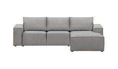 CHARLES RIGHT HAND CORNER SOFA IN DARK GREY FABRIC TO INCLUDE CHARLES LARGE POUFFE IN DARK GREY FABRIC - TOTAL LOT RRP £1128 (COLLECTION OR OPTIONAL DELIVERY)