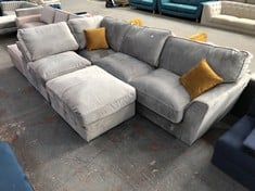 4 SEATER CORNER SOFA IN LIGHT GREY VELVET WITH FOOTSTOOL (COLLECTION OR OPTIONAL DELIVERY)