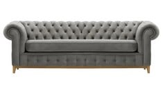 CHESTERFIELD GRAND 3 SEATER SOFA IN LIGHT GREY VELVET - RRP £1200 (COLLECTION OR OPTIONAL DELIVERY)