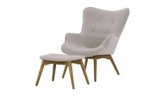 DUCON WINGBACK CHAIR AND FOOTSTOOL IN LIGHT GREY FABRIC - RRP £367 (COLLECTION OR OPTIONAL DELIVERY)