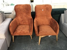2 X HOLLIS WINGBACK CHAIR IN BRASS VELVET / NATURAL WOODEN LEG - TOTAL LOT RRP £936 (COLLECTION OR OPTIONAL DELIVERY)