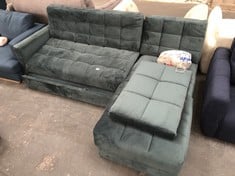 3 SEATER RIGHT HAND FACING CORNER SOFA IN GREEN / BLUE MIX VELVET (COLLECTION OR OPTIONAL DELIVERY)