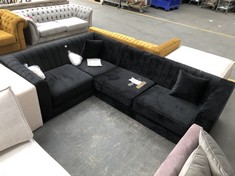 4 SEATER CORNER SOFA IN BLACK VELVET (COLLECTION OR OPTIONAL DELIVERY)