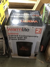 WARMLITE 2000W CURVED CONTEMPORARY STOVE WITH 3D FLAME EFFECT - RRP £134.95 (COLLECTION OR OPTIONAL DELIVERY)