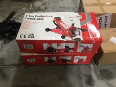 2 X MASTERPRO 3 TONNE PROFESSIONAL TROLLEY JACK - TOTAL LOT RRP £379.98 (COLLECTION OR OPTIONAL DELIVERY)