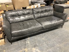 4 SEATER SOFA IN DARK GREY LEATHER WITH BUTTON EFFECT (COLLECTION OR OPTIONAL DELIVERY)