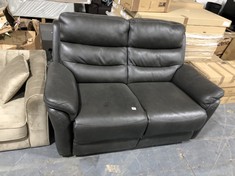 2 SEATER DARK BROWN - BLACK LEATHER SOFA (COLLECTION OR OPTIONAL DELIVERY)