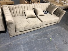 3 SEATER SOFA IN BEIGE VELVET (COLLECTION OR OPTIONAL DELIVERY)