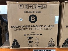 RUSSELL HOBBS 60CM WIDE ANGLED GLASS CHIMNEY COOKER HOOD MODEL: RHGCH702B-M (DELIVERY ONLY)