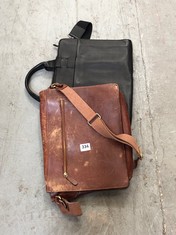JOHN LEWIS BROWN WORN LEATHER BAG TO INCLUDE JOHN LEWIS BLACK LEATHER BAG (DELIVERY ONLY)