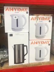 4 X ASSORTED KETTLES TO INCLUDE JOHN LEWIS 1.7L KETTLE COATED STAINLESS STEEL (DELIVERY ONLY)