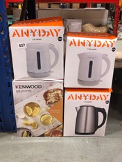 4 X ASSORTED KETTLES TO INCLUDE JOHN LEWIS ANYDAY KETTLE 1.5L IN WHITE (DELIVERY ONLY)