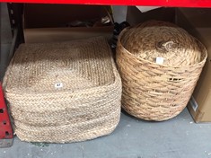 JOHN LEWIS SQUARE JUTE POUFFE NATURAL TO INCLUDE JOHN LEWIS NATURAL RATTAN BASKET (DELIVERY ONLY)