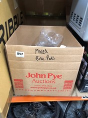 BOX OF ASSORTED BIKE PARTS TO INCLUDE SRAM HYDRO R DISC BRAKE CALIPER (DELIVERY ONLY)