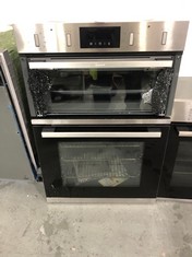 NEFF BUILT IN PYROLYTIC DOUBLE ELECTRIC OVEN IN STAINLESS STEEL - MODEL NO-U2GCH7AN0B RRP- £1,349 (SMASHED DOOR ON TOP OVEN) (COLLECTION OR OPTIONAL DELIVERY)