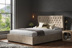 KENS 6FT SUPER KING SIZE OTTOMAN BED FRAME STONE FABRIC (BOXES 1-3 COMPLETE SET) RRP- £915 (COLLECTION OR OPTIONAL DELIVERY) (KERBSIDE PALLET DELIVERY)