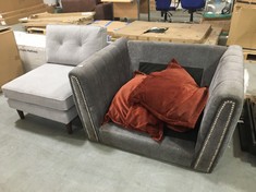 CRICKET ARMLESS UNIT GREY TO INCLUDE LARGE GREY CUDDLE CHAIR (NO SEAT CUSHIONS) WITH 3 X RUST BROWN CUSHIONS (COLLECTION OR OPTIONAL DELIVERY)