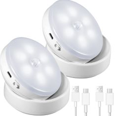 5 X GONICVIN MOTION SENSOR LIGHT 360°MOTION ACTIVATED PORTABLE NIGHT LIGHTS, RECHARGEABLE WIRELESS WALL LIGHT LED LAMPS AUTO/ON/OFF SAFE LIGHTS, WALL LIGHT (6000K, 2PACK), WHITE. (DELIVERY ONLY)