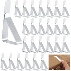 QTY OF ITEMS TO INLCUDE BOX OF ASSORTED ITEMS TO INCLUDE 30 PCS TABLECLOTH CLIPS, TABLE CLOTH CLIPS, STAINLESS STEEL TABLE COVER CLAMPS, ADJUSTABLE TABLE CLOTH HOLDERS CLIPS FOR INDOOR & OUTDOOR, PIC